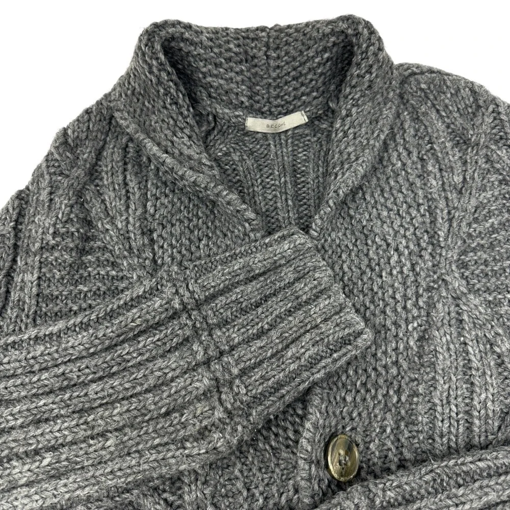 BECOME Brand European Italy Wool Alpaca Gray Chunky Cable‎ Knit Sweater Cardigan